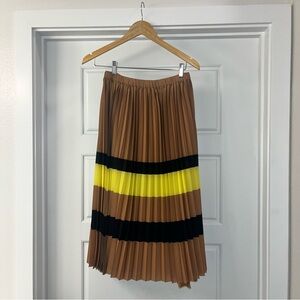 Anthropologie A-Line Midi Skirt Brown and Yellow Pleated